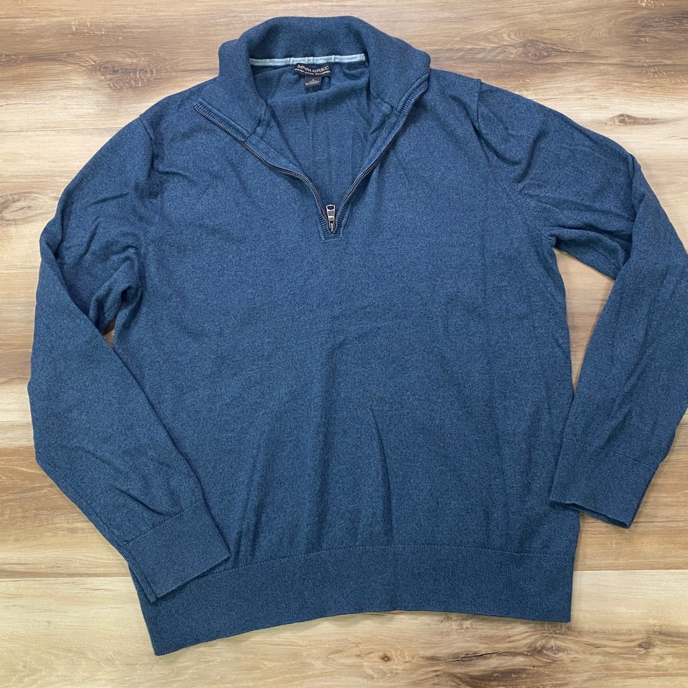 Banana Republic Quarter Zip Sweater Large Pima Cotton Cashmere Blue Pullover